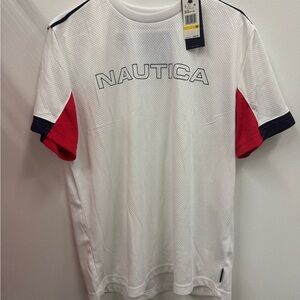 Nautica Men's White Tee with Red and Navy Accents